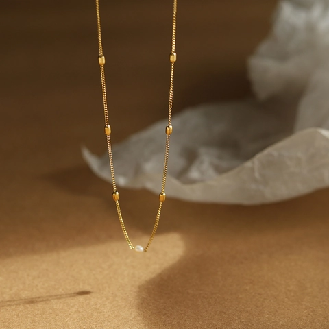 French Elegant Artificial Pearl Necklace Beaded Titanium Steel 18K Gold Plated Clavicle Chain Minimalist Jewelry For Women