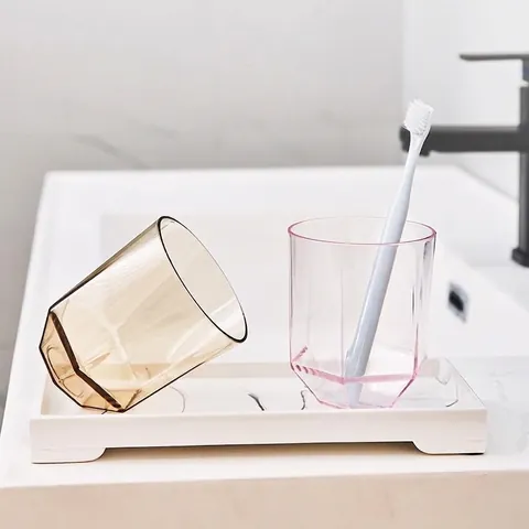 Hexagonal Mouthwash Cup Toothbrush Holder Tumbler Transparent Plastic PS Material Shatterproof Modern Geometric Bathroom