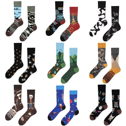 Hommes Femmes Coton Asymétrique Chaussettes Dépareillées Trendy Dessin Animé Jacquard Streetwear Fashion Casual Mi-Chaussettes