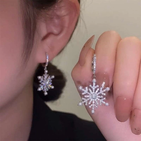 Pendientes Colgantes De Aleación Con Copo De Nieve Y Fuegos Artificiales Con Diamantes De Imitación Y Perlas Artificiales Para Mujer Fiesta