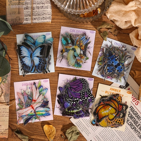 Vintage Natural Museum Decorative Stickers Waterproof PET Floral Butterfly Mushroom Scrapbooking DIY Journaling Material