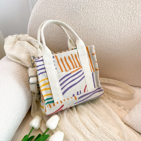 Bolso De Bandolera De Pana Estampado De Fresa Oso Carita Sonriente Bolso De Mano Informal Para Mujer Con Correa Ajustable