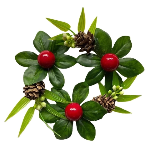 Ghirlanda Di Natale Artificiale Con Pigne Bacche Rosse Effetto Neve Fiocco Per Porta Parete Finestra Decorazione Interni