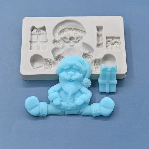 Siliconen Mal Kerstman Cadeaudoos Reliëf Kerst DIY Taart Decoratie Fondant Chocolade Zeep Kaars Gereedschap