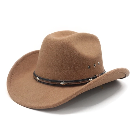 Western Cowboyhut Breite Krempe Filztextur Nieten Lederband Atmungsaktiv Outdoor Retro Jazz Fedora Für Herren Damen