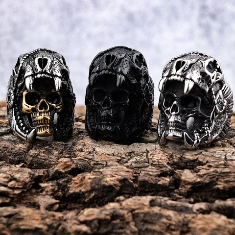Anillo Calavera Gótica Hombre Acero Inoxidable Grande Punk Biker Retro Nórdico Cabeza Animal Joyería Personalizada