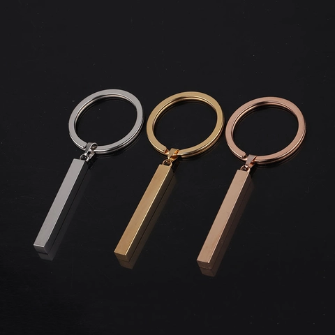 Minimalist Stainless Steel Rectangular Bar Keychain In Silver Gold Rose Gold Geometric Long Cuboid Pendant Key Ring