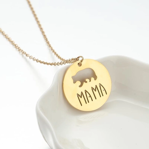Collana Con Ciondolo Mama Minimalista Acciaio Inossidabile Disco Orso Cavo Gioielli Di Moda Regalo Per Donne Madri