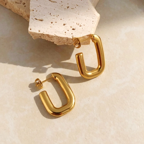 Pendientes De Aro Rectangulares Acero Inoxidable Chapado En Oro Forma U Geométricos Joyería Minimalista Elegante Mujer Estilo Diario