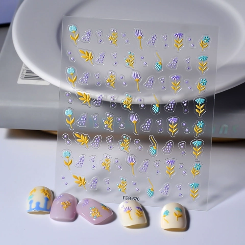 5D Reliëf Nagelstickers Bloemen Patronen Waterdicht Ultradunne Manicure Decoratie Voor Vrouwen