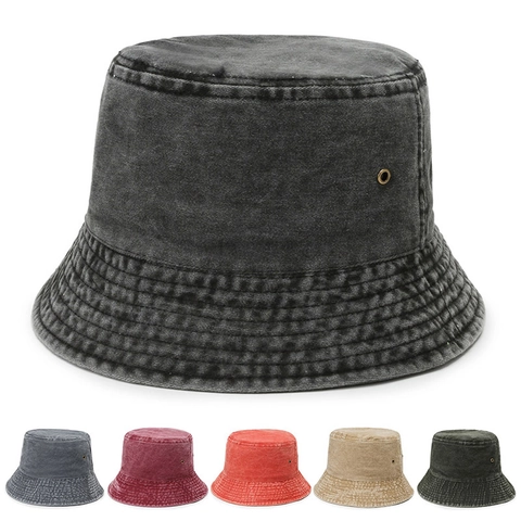 Gorro De Pescador De Mezclilla De Algodón Lavado Vintage Plegable Protección Solar Para Hombres Mujeres Color Sólido