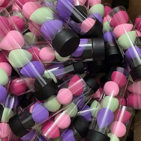 Colorful Makeup Sponges Soft Sponge Teardrop Shape For Liquid Foundation Cream Powder Wet Dry Dual Use With Storage Tube