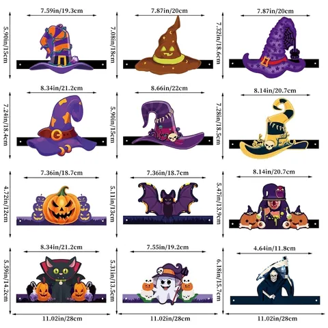Gorros De Fiesta De Halloween De Papel Dibujos Animados Bruja Calabaza Fantasma Murciélago Tocado Para Cosplay Disfraz