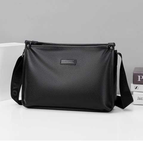Men Crossbody Shoulder Bag PU Leather Litchi Pattern Large Capacity Multi Pockets Business Commuting Simple Stylish