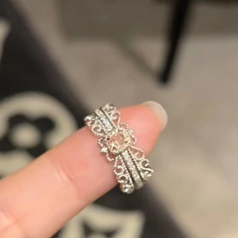 Elegant Pink Cubic Zirconia Adjustable Copper Ring Crown Bow Snake Geometric Jewelry For Women Fashionable