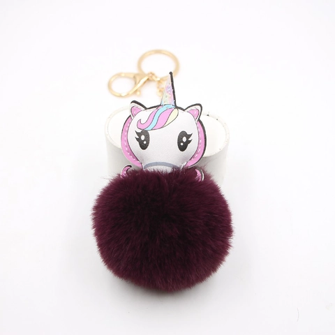 Portachiavi Unicorno con Palla di Peluche Ciondolo per Borsa in Pelle PU e Pelliccia Sintetica Anello in Lega Dorata per Donna Ragazza