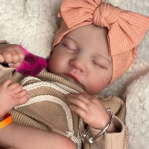 Realistic Reborn Baby Doll Sleeping Silicone Vinyl Lifelike Simulation Newborn Toy With Waffle Clothes Bracelet Pacifier For Kids Girls Gift