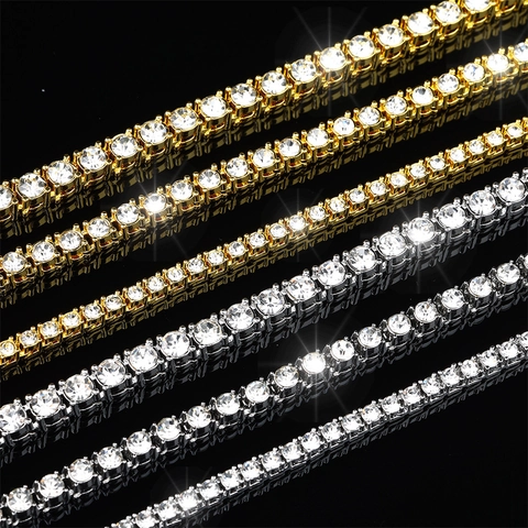 Tennis Bracelet Rhinestone Zinc Alloy Iced Out Hip Hop Hand Chain Classic Shiny Jewelry For Men Women Trendy Accessories