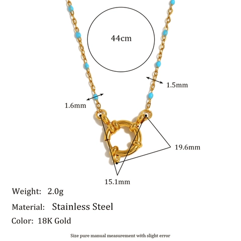 Bohemian Pendant Necklace 18K Gold Plated Stainless Steel Enamel Beads Round Spring Clasp Elegant Fashion Jewelry Women
