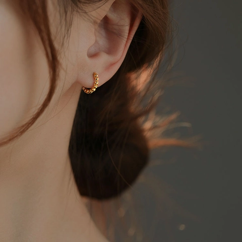 Beaded Hoop Earrings 925 Sterling Silver Minimalist Retro Small Huggie Studs For Women French Style Simple Elegant Jewelry