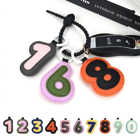 Lucky Number Keychain PU Leather Digital Shape Bag Charm Fashion Pendant Contrast Color Minimalist Accessory Gift