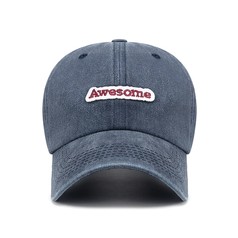 Washed Cotton Baseball Cap Awesome Letter Embroidery Vintage Distressed Sun Protection Adjustable For Men Women
