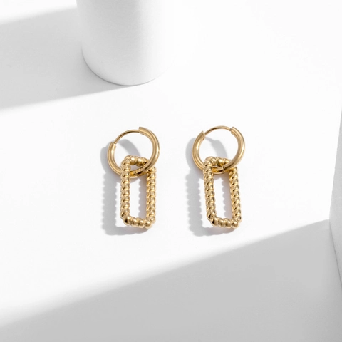 Minimalist Titanium Steel Drop Earrings For Women Geometric Rectangle Twist Pattern Gold Plated Stainless Steel Jewelry
