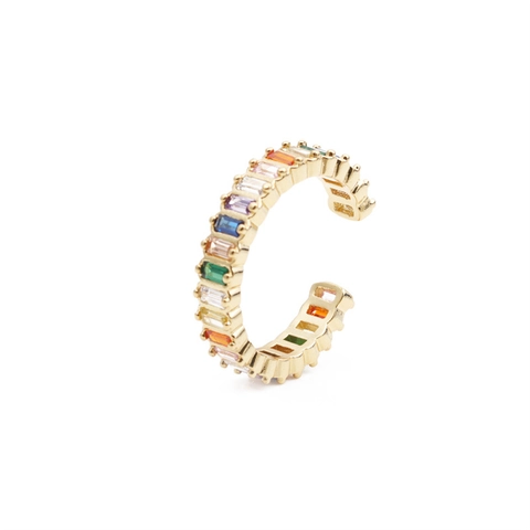 Adjustable Open Ring Colorful Zircon Copper Micro Pave Rainbow Geometric Fashion Jewelry Accessories For Women