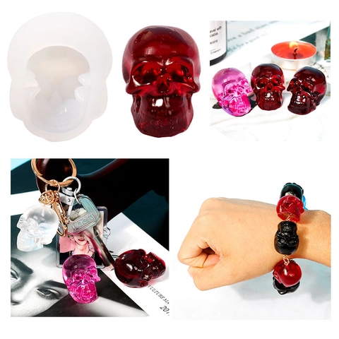 Skull Head Silicone Mold Food Grade DIY Resin Casting Keychain Jewelry Making Tool Halloween Decor
