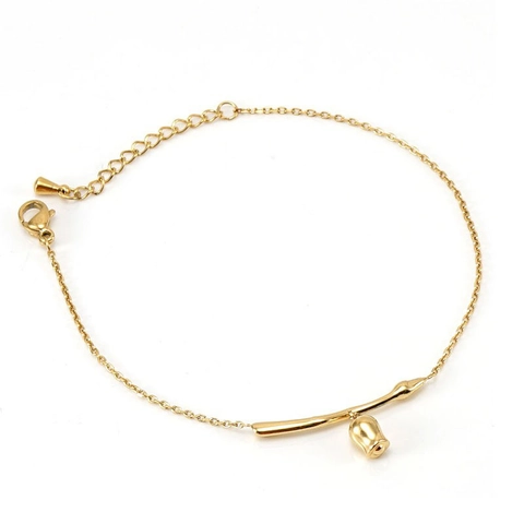 Pulsera De Rama De Flor De Rosa Bañada En Oro 18K Acero Inoxidable Minimalista Ajustable Diseño De Nicho Para Mujer Joyería