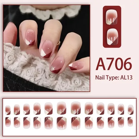 Drucknägel Weinrot Weiß Marmormuster Eckig Rund Full Cover Abnehmbar Elegant Einfache Maniküre Für Frauen