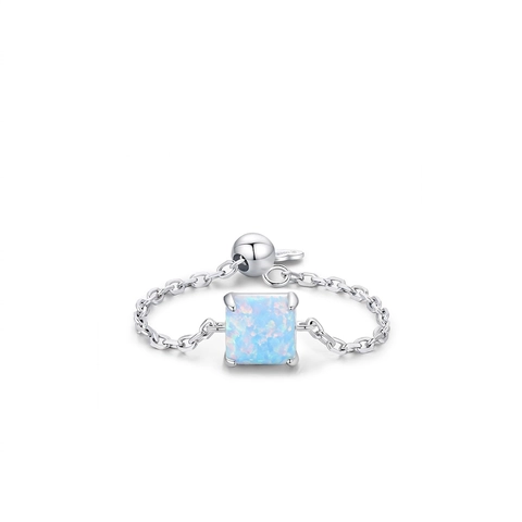 Verstelbare Vierkante Opaal Kettingring 925 Sterling Zilver Minimalistische Sieraden Voor Dames