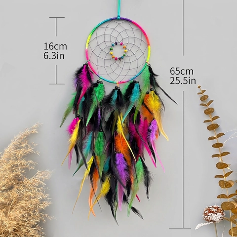 Handmade Colorful Dream Catcher Rainbow Feather Bead Bohemian Style Wall Hanging Home Decor Bedroom Nursery Ornament