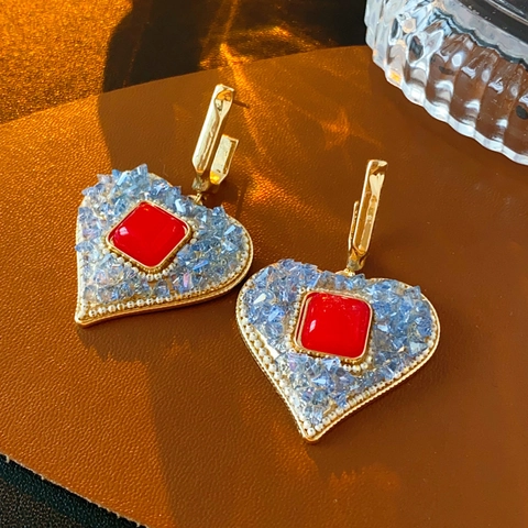 Orecchini Pendenti A Cuore Con Perno In Argento Lega Cristallo Artificiale Stile Retrò Francese Gioielli Per Donne
