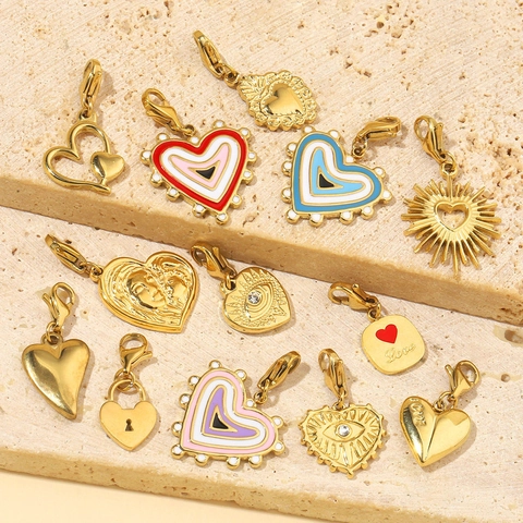 Heart Evil Eye Charms Stainless Steel Enamel Love Mother Child Pendants With Lobster Clasp For DIY Jewelry Making