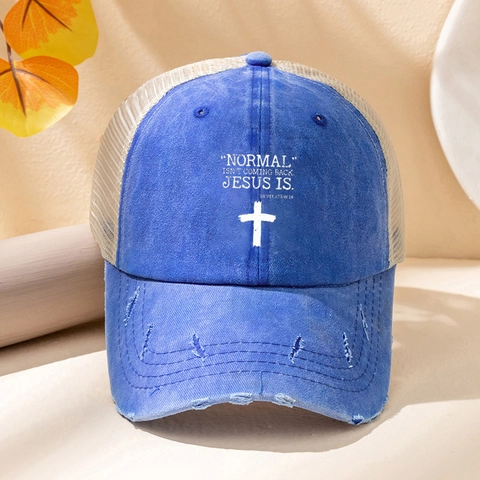 Distressed Baumwolle Mesh Trucker Hut Gewaschen Vintage Pferdeschwanz Baseball Kappe Mit Buchstaben Stickerei