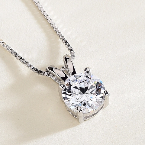 Collana con Ciondolo in Argento Sterling 925 Zirconia per Donna Quattro Rebbie Tondo CZ Solitario Catena per Clavicola Gioielli Moda