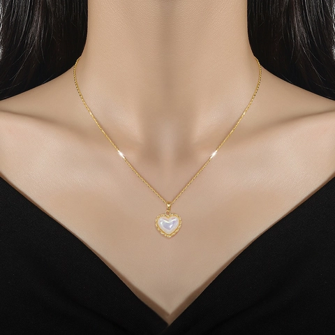 Collar Con Colgante De Corazón Cadena De Acero Inoxidable Cobre Incrustación De Nácar Sirena Joyería Elegante Para Mujer