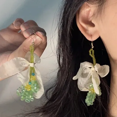 Pendientes Colgantes De Flores De Tul Con 925 Sterling Silver Earring Post Joyería Bohemia Floral Cristal Borlas Mujer