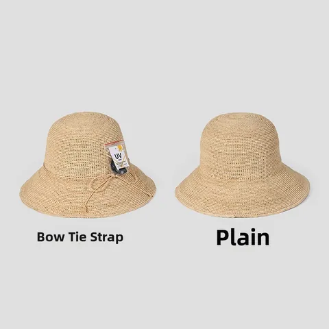 Women Handmade Raffia Straw Hat Wide Brim Sun Protection UV Care Foldable Beach Vacation Packable Bucket Hat For Lady Summer