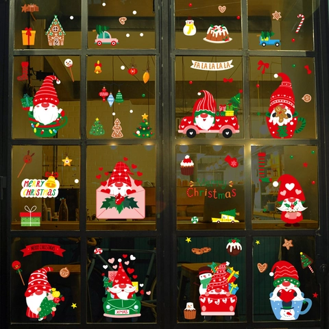 Weihnachtswichtel Statische Fensteraufkleber PVC Decals Für Glasfenster Urlaub Home Decor Frohe Weihnachten XMAS Ornament