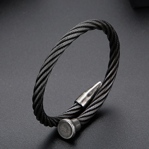 Stainless Steel Nail Twisted Cable Bracelet Industrial Punk Retro Bangle Jewelry Accessory For Men Women