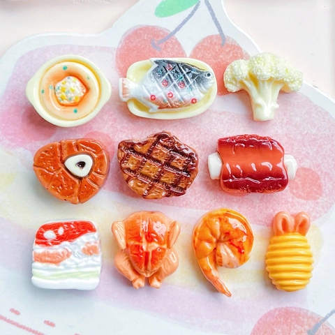 Modèles Alimentaires Miniatures Simulation Steak Poulet Rôti Breloques En Résine Pour Barrettes DIY Décoration Maison De Poupée