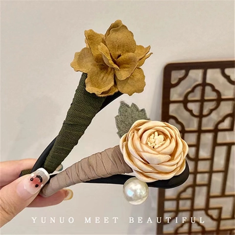 Molletta Per Capelli Elegante Con Fiori In Tessuto Design Retro Camelia Ginkgo Clip Per Capelli Fatta A Mano Con Künstliche Perle Sintetiche