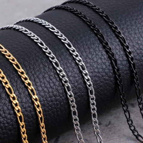 Collar De Cadena Figaro Minimalista De Acero Inoxidable Joyería Para Hombres Y Mujeres Oro Plata Negro Con Cierre De Langosta