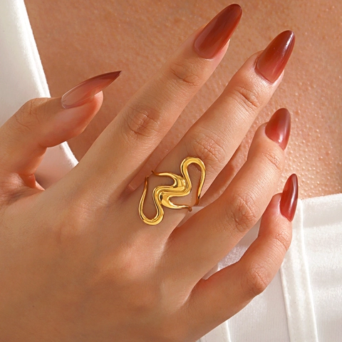 Anillo Regolabile Aperto Linea Ondulata Acciaio Inossidabile Minimalista Geometrico Gioielli Di Moda Per Donna