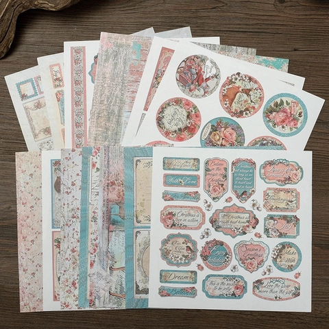 Vintage Christmas Scrapbooking Material Paper Pink Santa Elk Floral Decorative DIY Journaling Craft Stickers Retro Style
