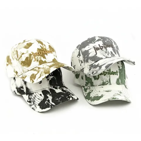 Casquette De Baseball En Coton Tie-Dye Broderie Lettres 3D Réglable Protection Solaire Décontractée Unisexe