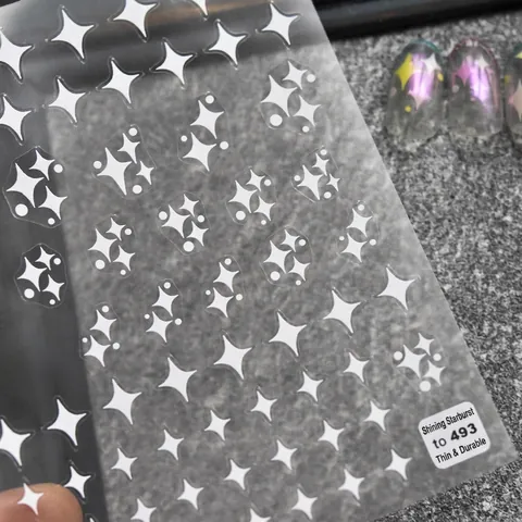 Autocollants Ongles 5D Relief Minces Flexibles Auto Adhésifs Motifs Étoiles Croisées Pour Décoration Manucure DIY