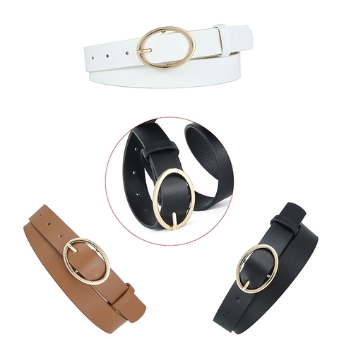 Cintura in Pelle PU Leopardata alla Moda da Donna Con Fibbia ad Ardiglione in Lega Ovale Dorata Cinturino in Vita Versatile per Jeans